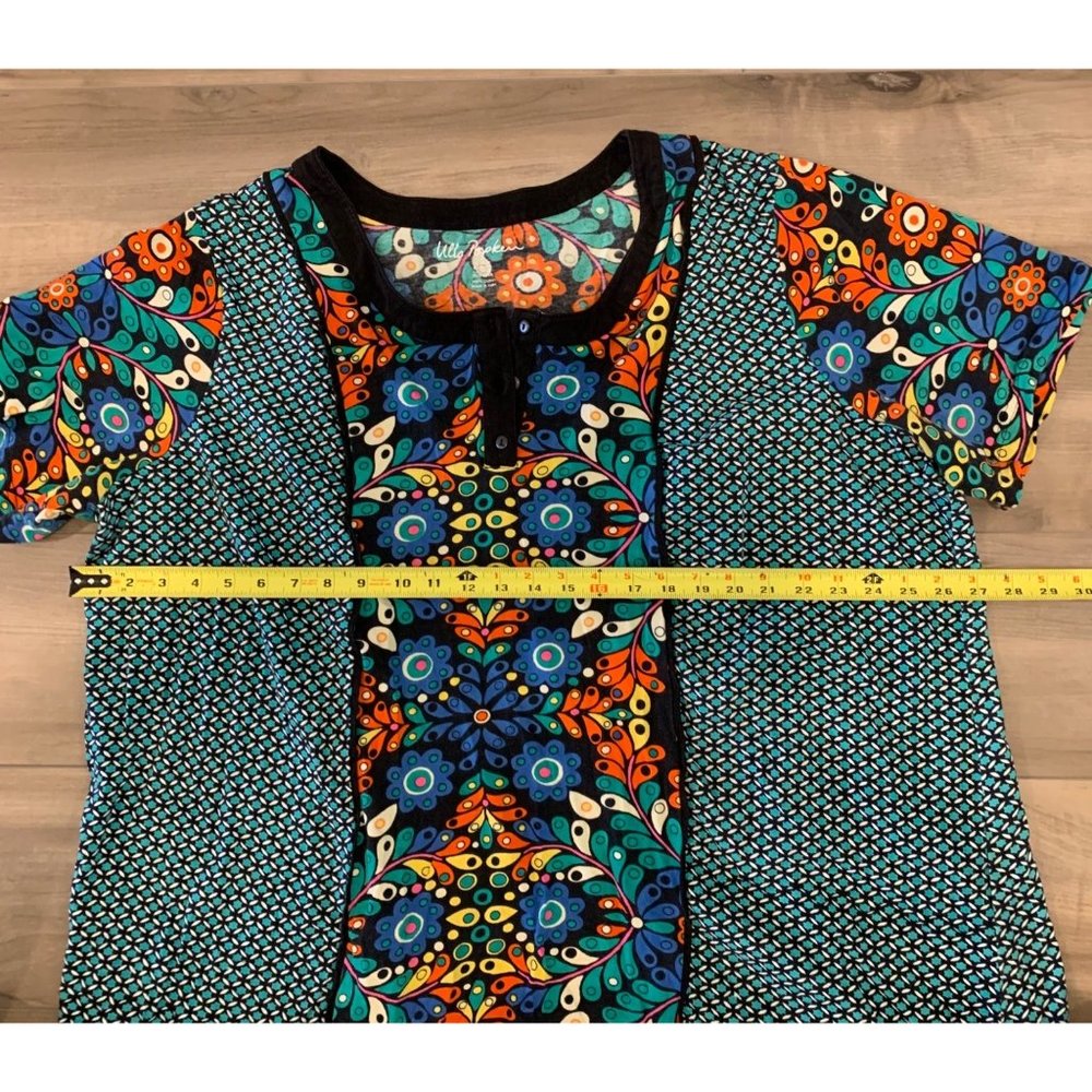 ULLA POCKEN Blue Orange Floral Mixed Print Henley Cotton Knit Tunic Dress 20/22 - Picture 7 of 12